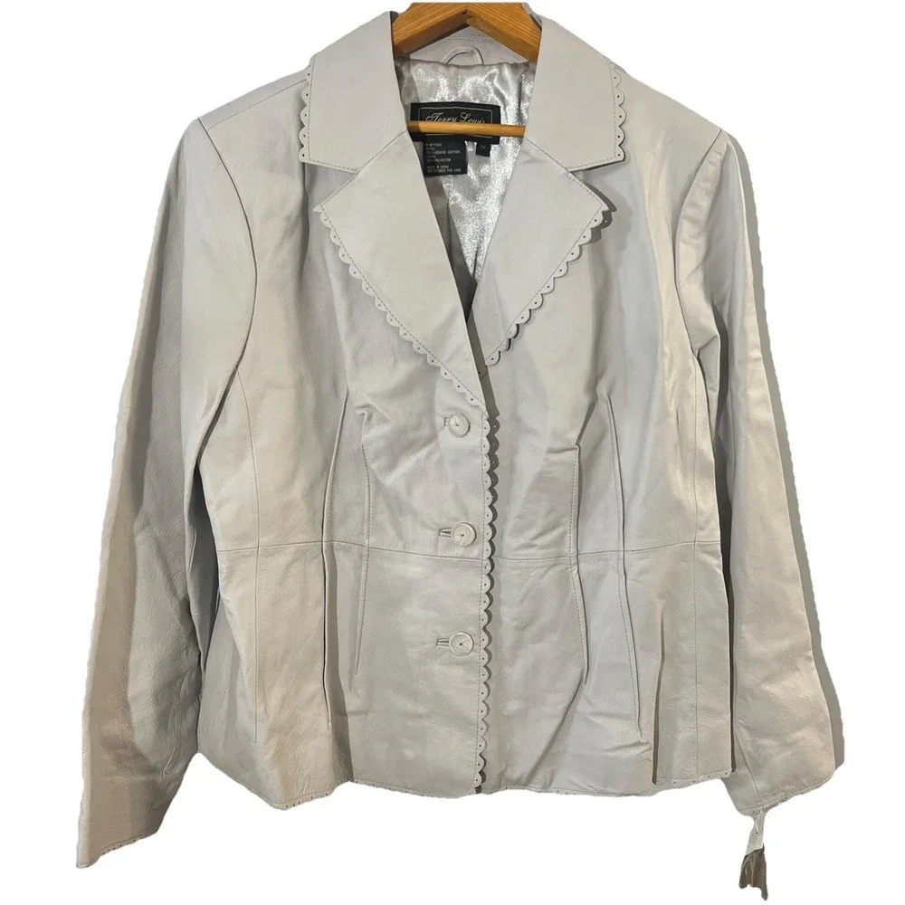NEW IVORY‎ WHITE LAMB LEATHER JACKET WOMEN WOMAN SIZE XL Terry Lewis